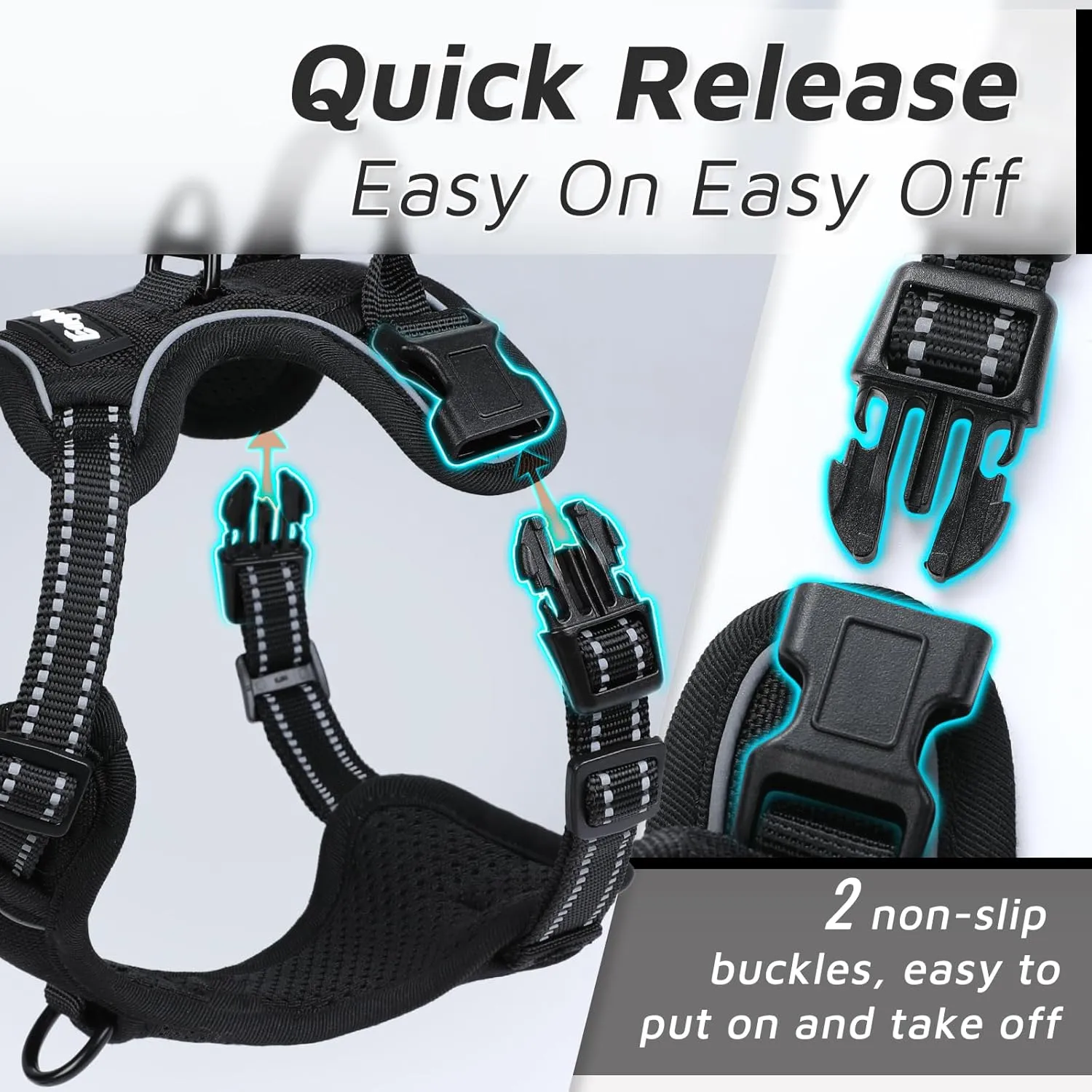 Eagloo Small Dog Harness No Pull, Service Vest with Reflective Strips and Control Handle, Adjustable and Comfortable for Easy Walking, No Choke Pet Harness with 2 Metal Rings, Black, XS