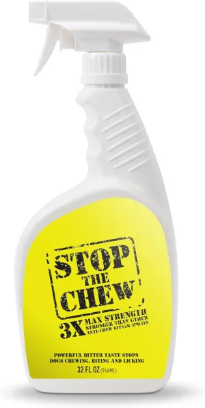 EBPP Stop the Chew 3X Strength Anti Chew Spray for Dogs - No Chew Spray for Puppies - Alcohol Free Dog Deterrent Spray - Bitter Spray for Dogs to Stop Chewing - Powerful No Chew Spray for Dogs - 32oz