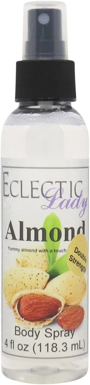 Eclectic Lady Almond Body Spray, Double Strength, 4 ounces, Body Mist for Women with Clean, Light & Gentle Fragrance, Cologne with Soft, Subtle Aroma For Daily Use
