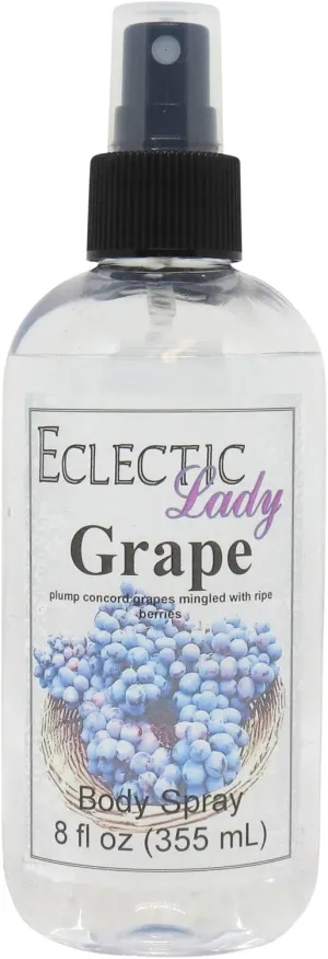 Eclectic Lady Grape Body Spray, Double Strength, 8 ounces, Body Mist for Women with Clean, Light & Gentle Fragrance, Cologne with Soft, Subtle Aroma For Daily Use