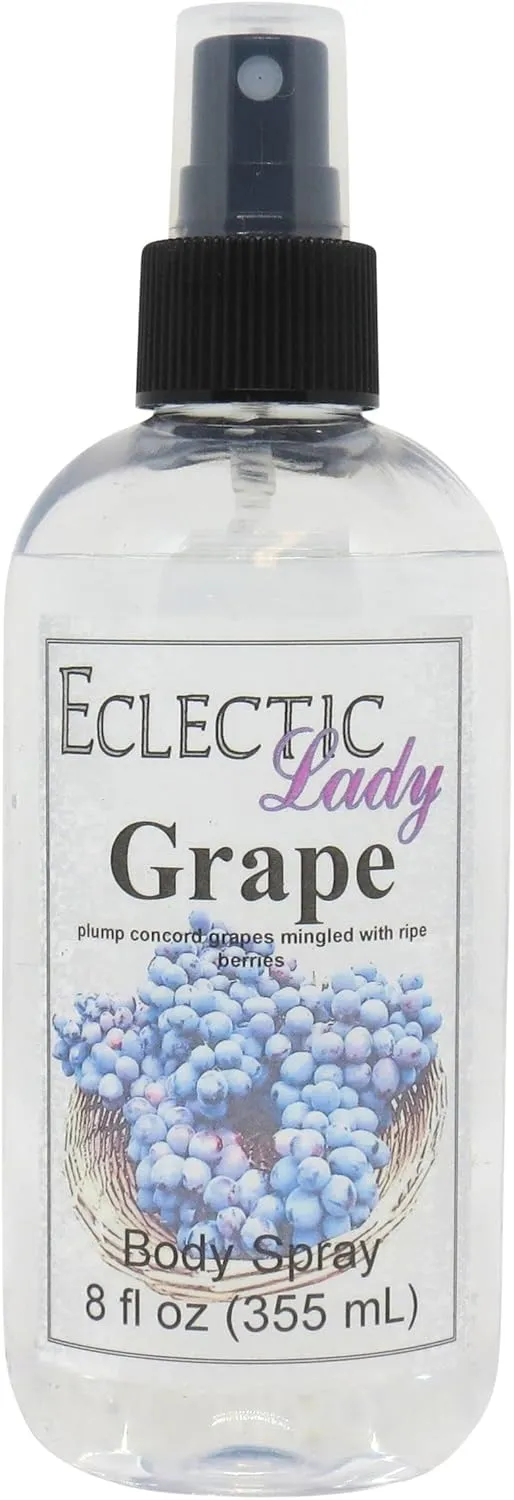 Eclectic Lady Grape Body Spray, Double Strength, 8 ounces, Body Mist for Women with Clean, Light & Gentle Fragrance, Cologne with Soft, Subtle Aroma For Daily Use