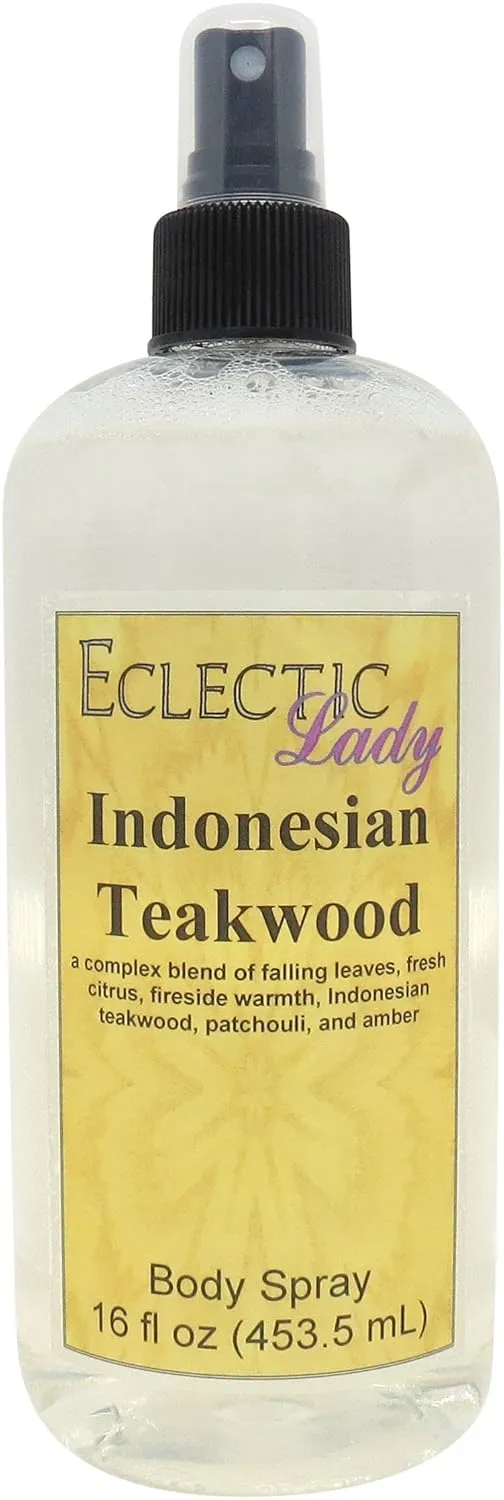 Eclectic Lady Indonesian Teakwood Body Spray, 16 ounces, Body Mist for Women with Clean, Light & Gentle Fragrance, Cologne with Soft, Subtle Aroma For Daily Use