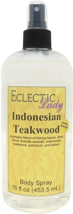 Eclectic Lady Indonesian Teakwood Body Spray, Double Strength, 16 ounces, Body Mist for Women with Clean, Light & Gentle Fragrance, Cologne with Soft, Subtle Aroma For Daily Use