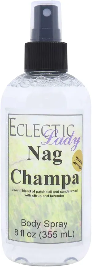 Eclectic Lady Nag Champa Body Spray, Double Strength, 8 ounces, Body Mist for Women with Clean, Light & Gentle Fragrance, Cologne with Soft, Subtle Aroma For Daily Use