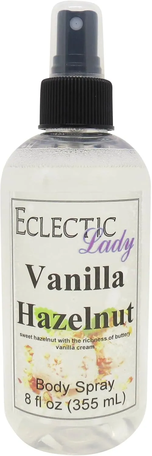 Eclectic Lady Vanilla Hazelnut Body Spray, 8 ounces, Body Mist for Women with Clean, Light & Gentle Fragrance, Cologne with Soft, Subtle Aroma For Daily Use