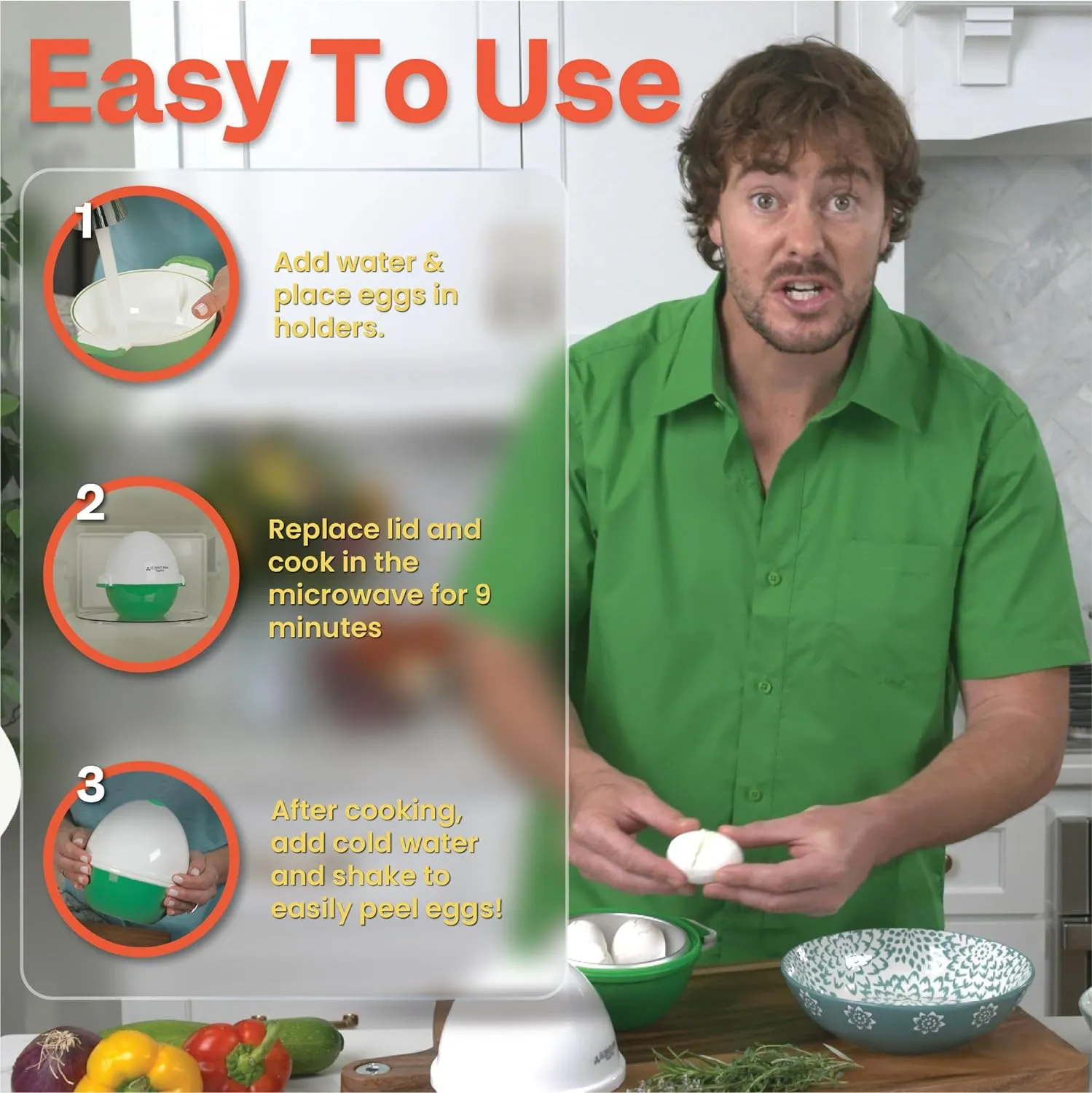 Egg Pod -Ronnie Neville’s Original as Seen on TV Microwave Egg Cooker, Perfectly Cooked & Peeled Egg, Capacity 4 Eggs, Boiled Egg Maker, Cooking Accessories, Microwave Egg Boiler Cooker