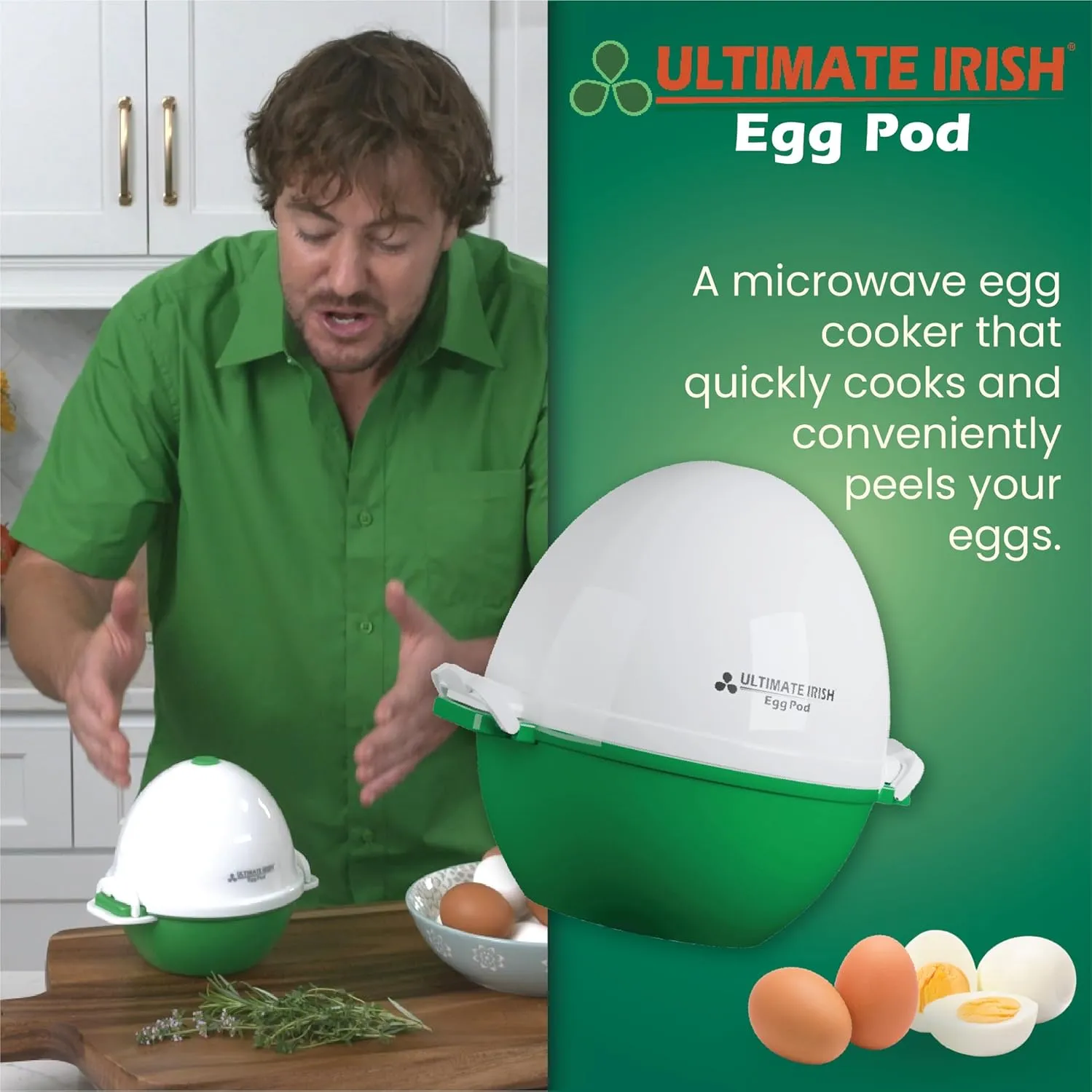 Egg Pod -Ronnie Neville’s Original as Seen on TV Microwave Egg Cooker, Perfectly Cooked & Peeled Egg, Capacity 4 Eggs, Boiled Egg Maker, Cooking Accessories, Microwave Egg Boiler Cooker