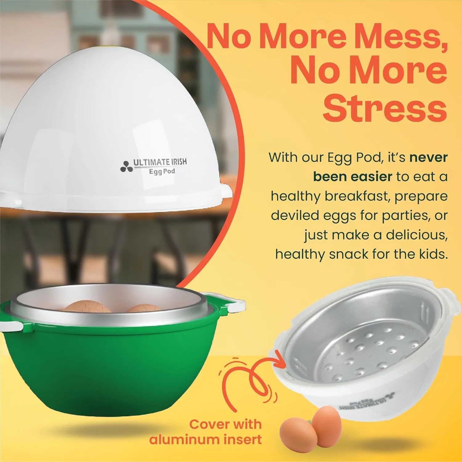 Egg Pod -Ronnie Neville’s Original as Seen on TV Microwave Egg Cooker, Perfectly Cooked & Peeled Egg, Capacity 4 Eggs, Boiled Egg Maker, Cooking Accessories, Microwave Egg Boiler Cooker