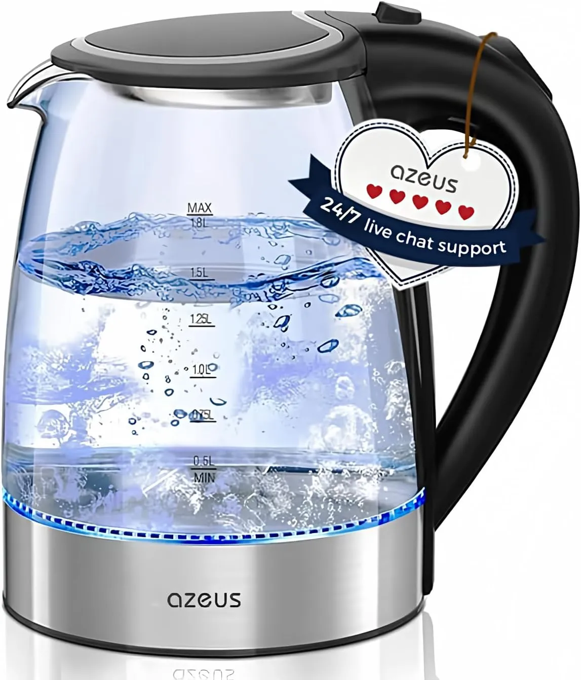 Electric Kettle 1500W Cool Touch Tea Kettle Anti-scalding Design 1.8L Large Capacity Kettle BPA-Free, White