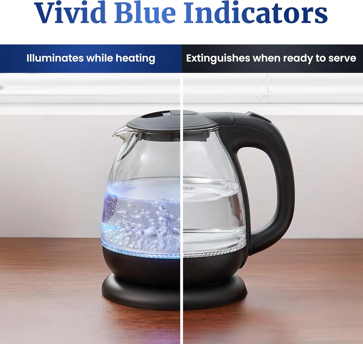 Elite Gourmet EKT1001B Electric 1.0L BPA-Free 1100W Glass Kettle Cordless 360° Base, Stylish Blue LED Interior, Handy Auto Shut-Off Function – Quickly Boil Water For Tea & More, Graphite Black