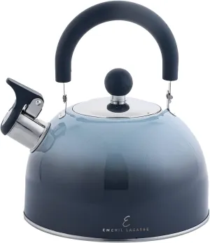 Emeril Lagasse 2.6 Quart/2.5 Liter Whistling Tea Kettle, Stainless Steel Tea Pot for Induction Stove Top, Fast to Boil Water for Home Kitchen Condo, with Ergonomic Cool Folding Grip Handle, Black Comb