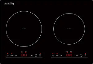 Empava 20.5" Double Elements Electric Stove 1800W Induction Cooktop with Two Separate Heating Zones, Timer, 9 Temperature and Power Levels, Kids Safety Lock, Touch Sensor Control Black