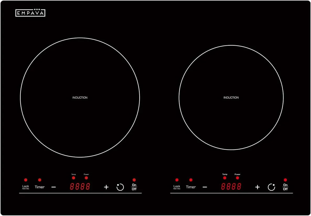 Empava 20.5" Double Elements Electric Stove 1800W Induction Cooktop with Two Separate Heating Zones, Timer, 9 Temperature and Power Levels, Kids Safety Lock, Touch Sensor Control Black