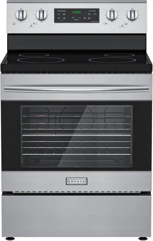 Empava Electric Range, Radiant Ceramic Cooktop with 4.8 Cu. Ft. Oven, 4 Cooking Elements, Steam Cleaning, Freestanding & Slide-in Stove in Stainless Steel,30 Inch, 240V(Power Cord Not Included)