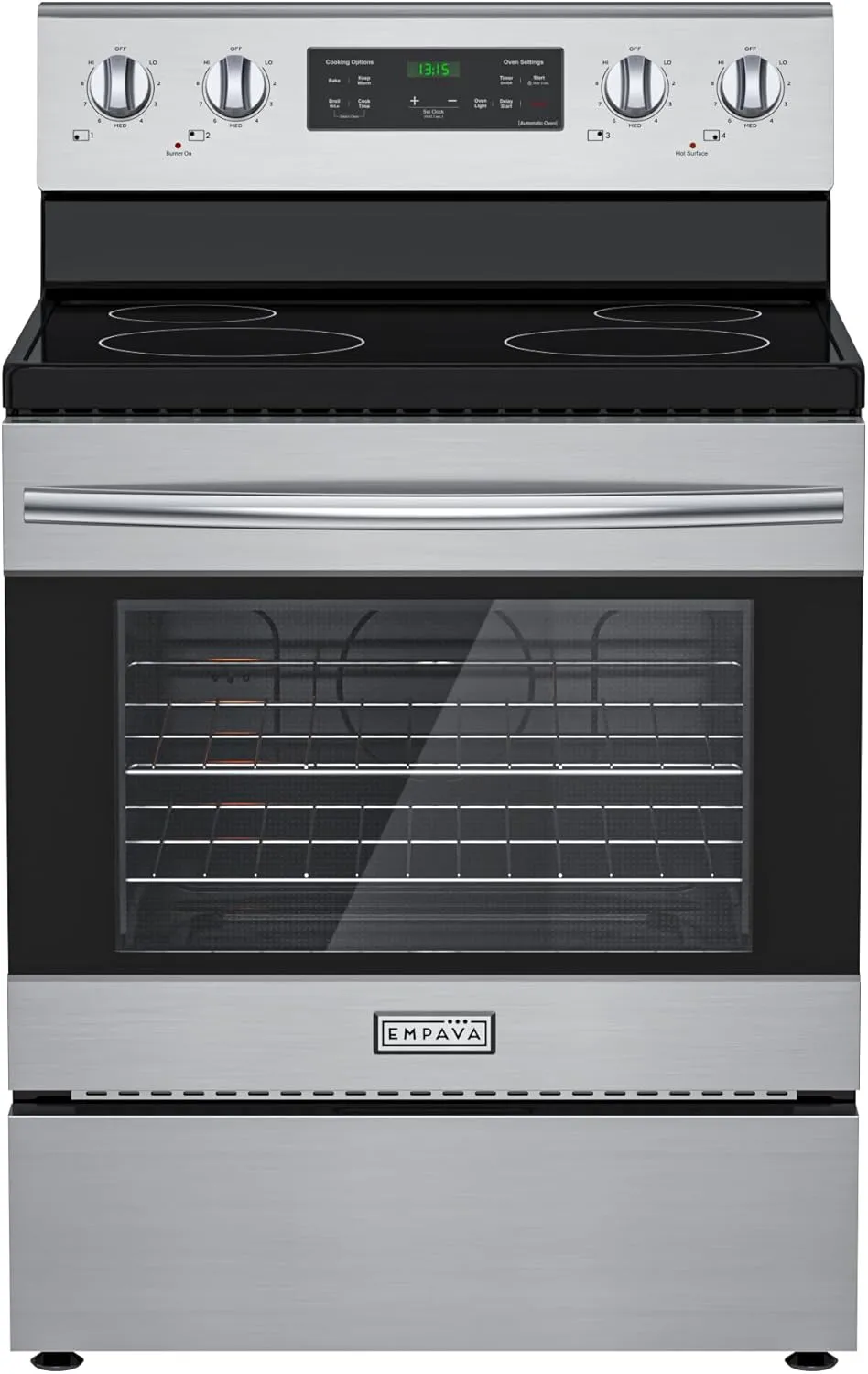 Empava Electric Range, Radiant Ceramic Cooktop with 4.8 Cu. Ft. Oven, 4 Cooking Elements, Steam Cleaning, Freestanding & Slide-in Stove in Stainless Steel,30 Inch, 240V(Power Cord Not Included)