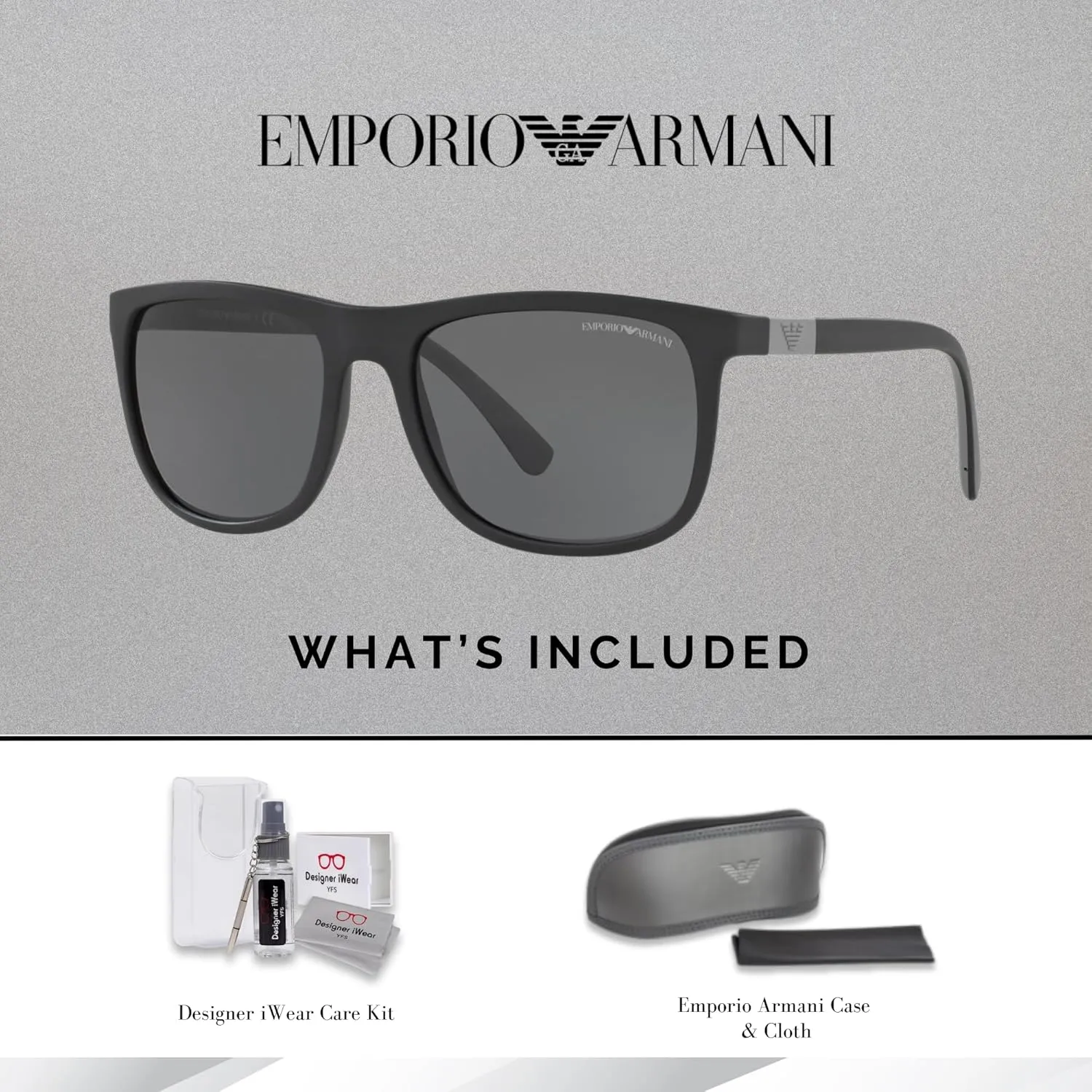 Emporio Armani EA4079 Square Sunglasses For Men   BUNDLE with Designer iWear Eyewear Care Kit