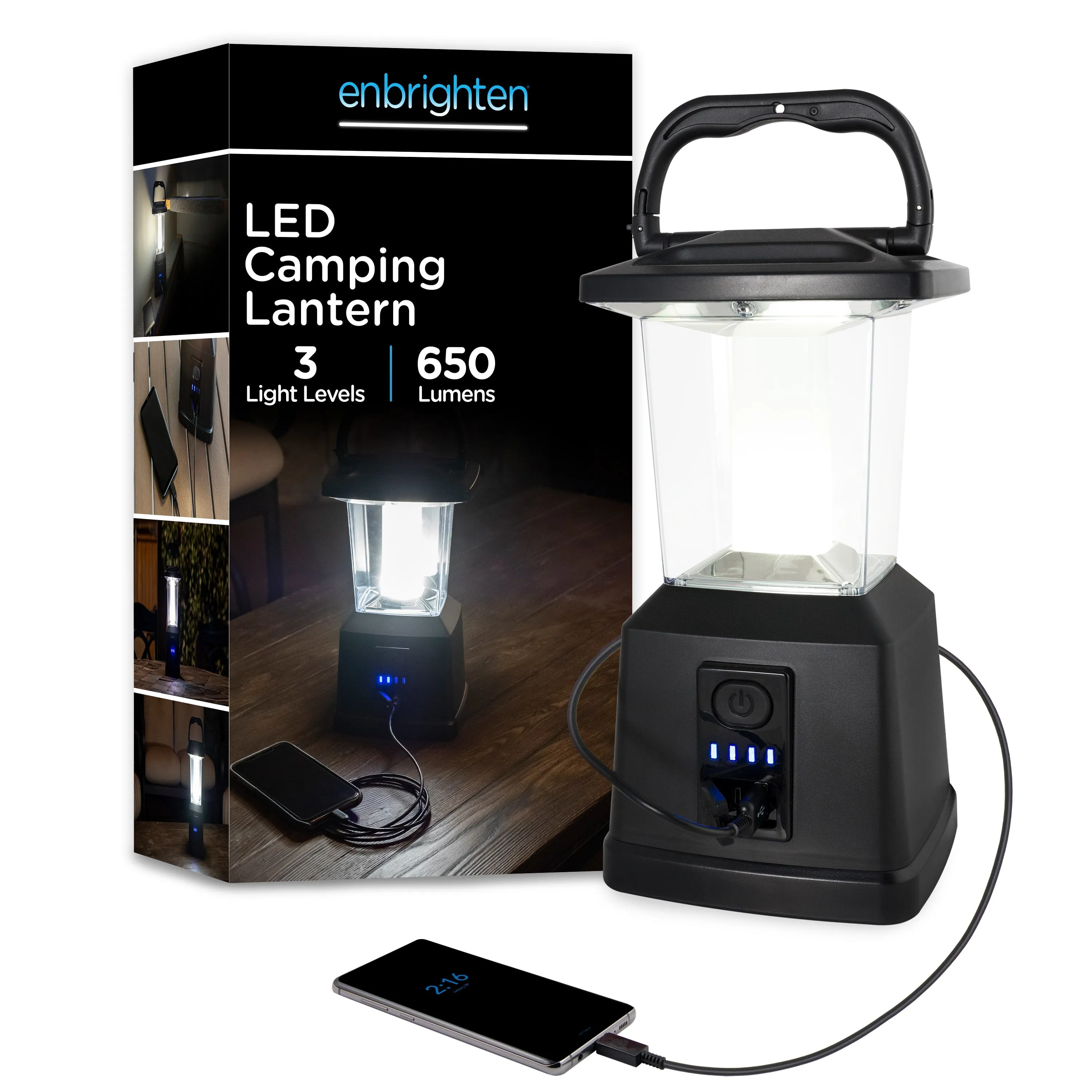 Enbrighten USB Charging LED Lantern, Black