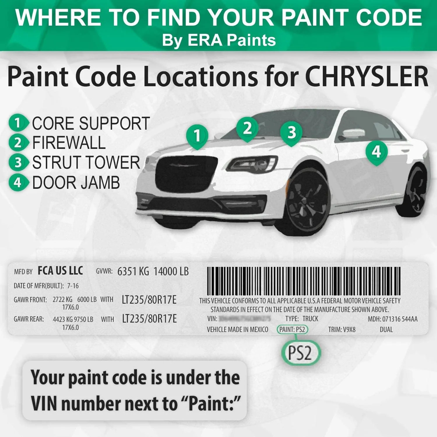 ERA Paints PGP/WGP - Minty for CHRYSLER Exact Match Automotive Touch Up Paint Spray - 2K Premium Kit