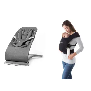 Ergobaby Evolve 3-in-1 Bouncer, Adjustable Multi Position Baby Bouncer Seat, Fits Newborn to Toddler, Charcoal & Embrace Cozy Newborn Baby Wrap Carrier (7-25 Pounds), Ponte Knit, Pure Black