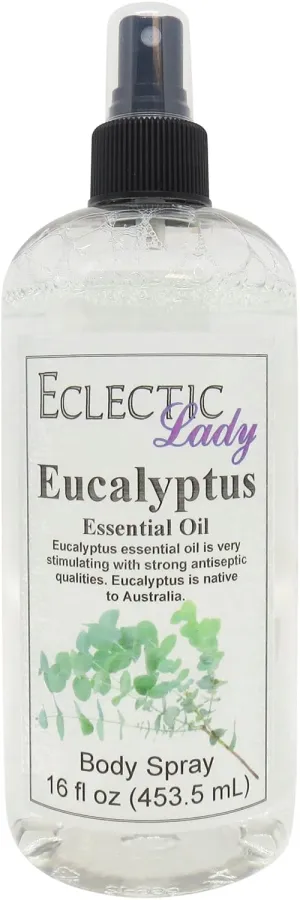 Eucalyptus Body Spray, Double Strength, 16 ounces, By Eclectic Lady, Body Mist for Women with Clean, Light & Gentle Fragrance, Cologne with Soft, Subtle Aroma For Daily Use