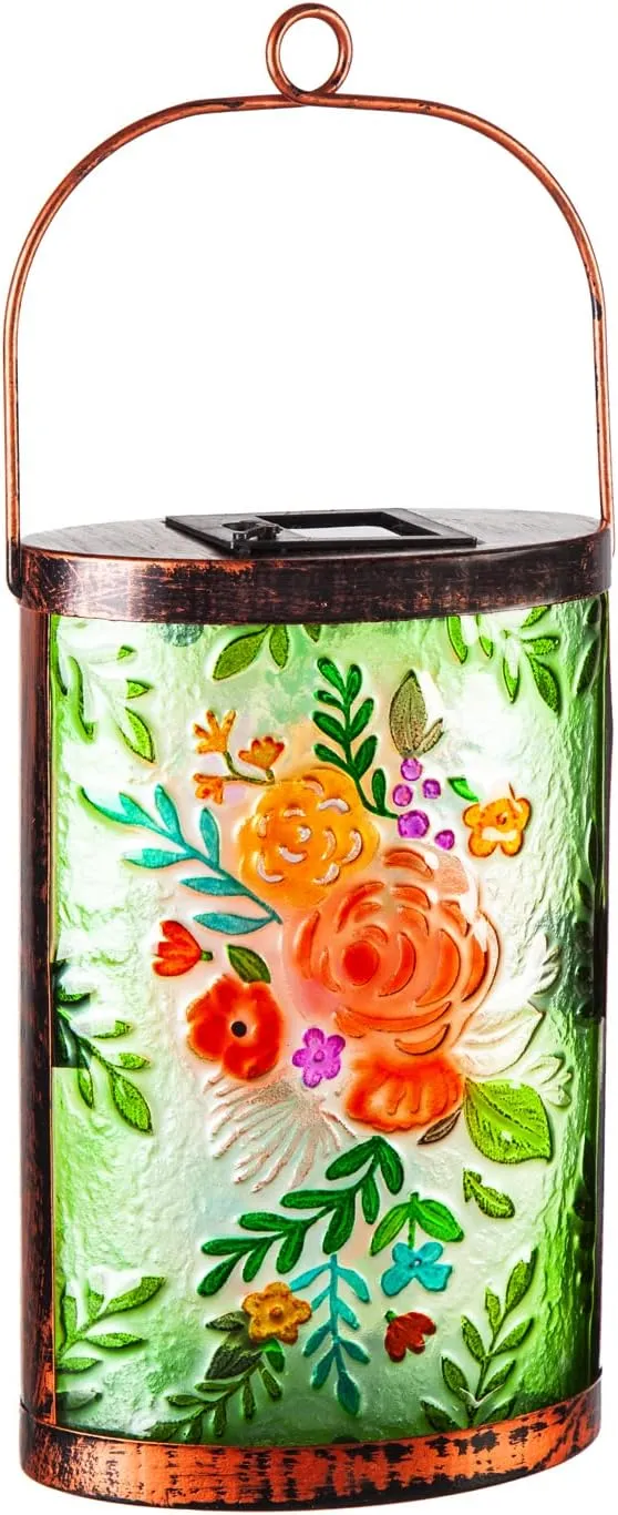Evergreen Handpainted Solar Glass Lantern, Floral Essence