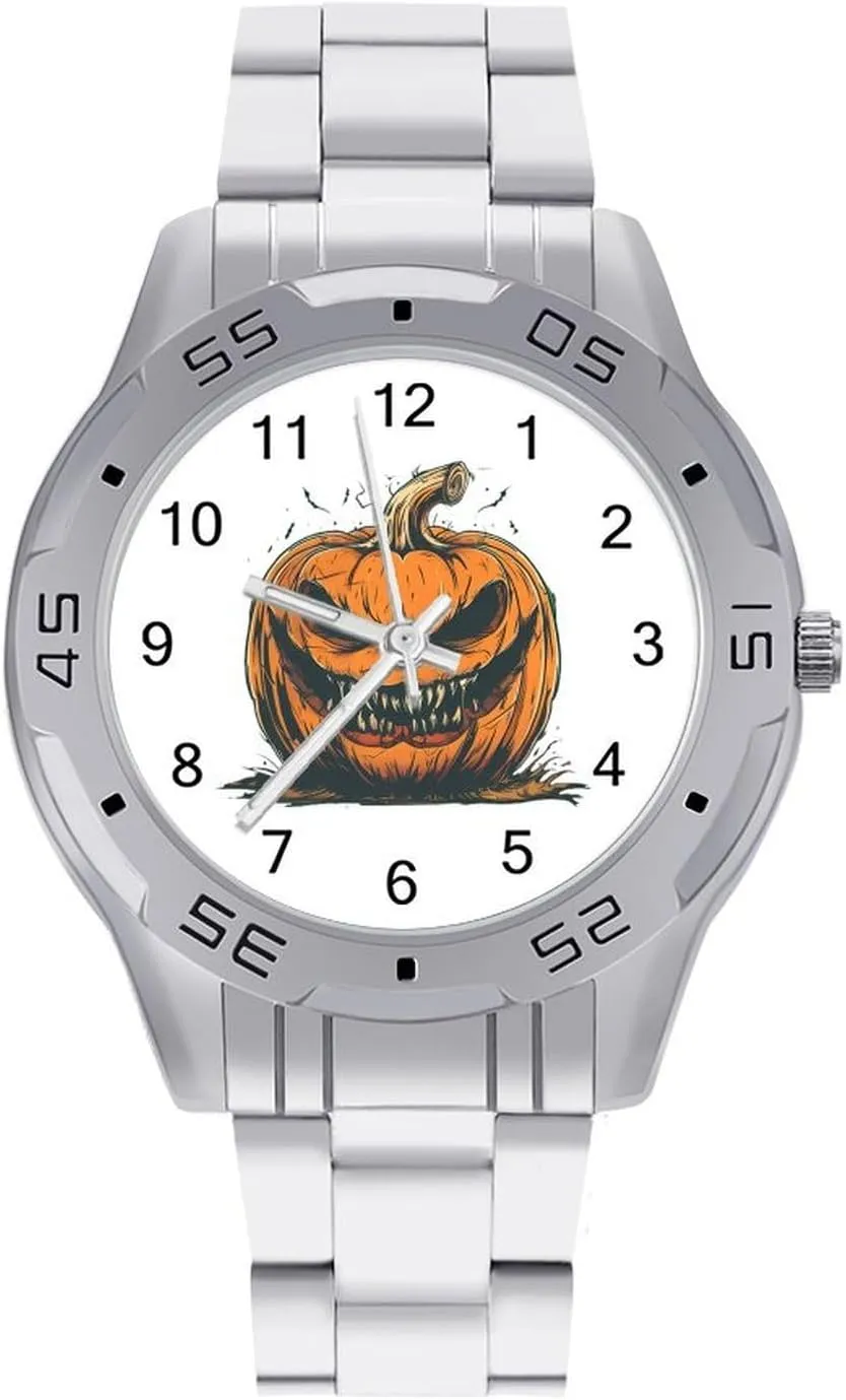 Evil Pumpkin King Halloween Simple Stainless Steel Band Business Watch Dress Wrist Unique Luxury Work Casual Waterproof Watches