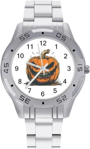 Evil Pumpkin King Halloween Simple Stainless Steel Band Business Watch Dress Wrist Unique Luxury Work Casual Waterproof Watches