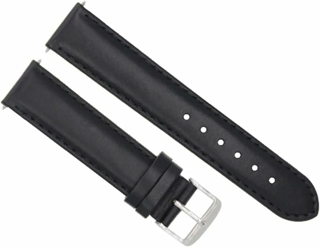 Ewatchparts 24mm Leather Watch Band Strap Smooth Compatible With Bulova UHF Sea King Waterproof Black