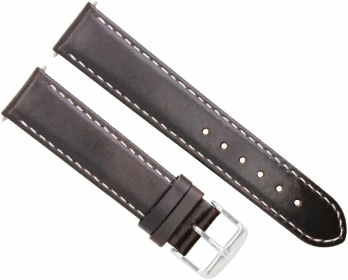 Ewatchparts 24mm Smooth Leather Band Strap Compatible With Ulysse Nardin Watch Dark Brown With White Stitching