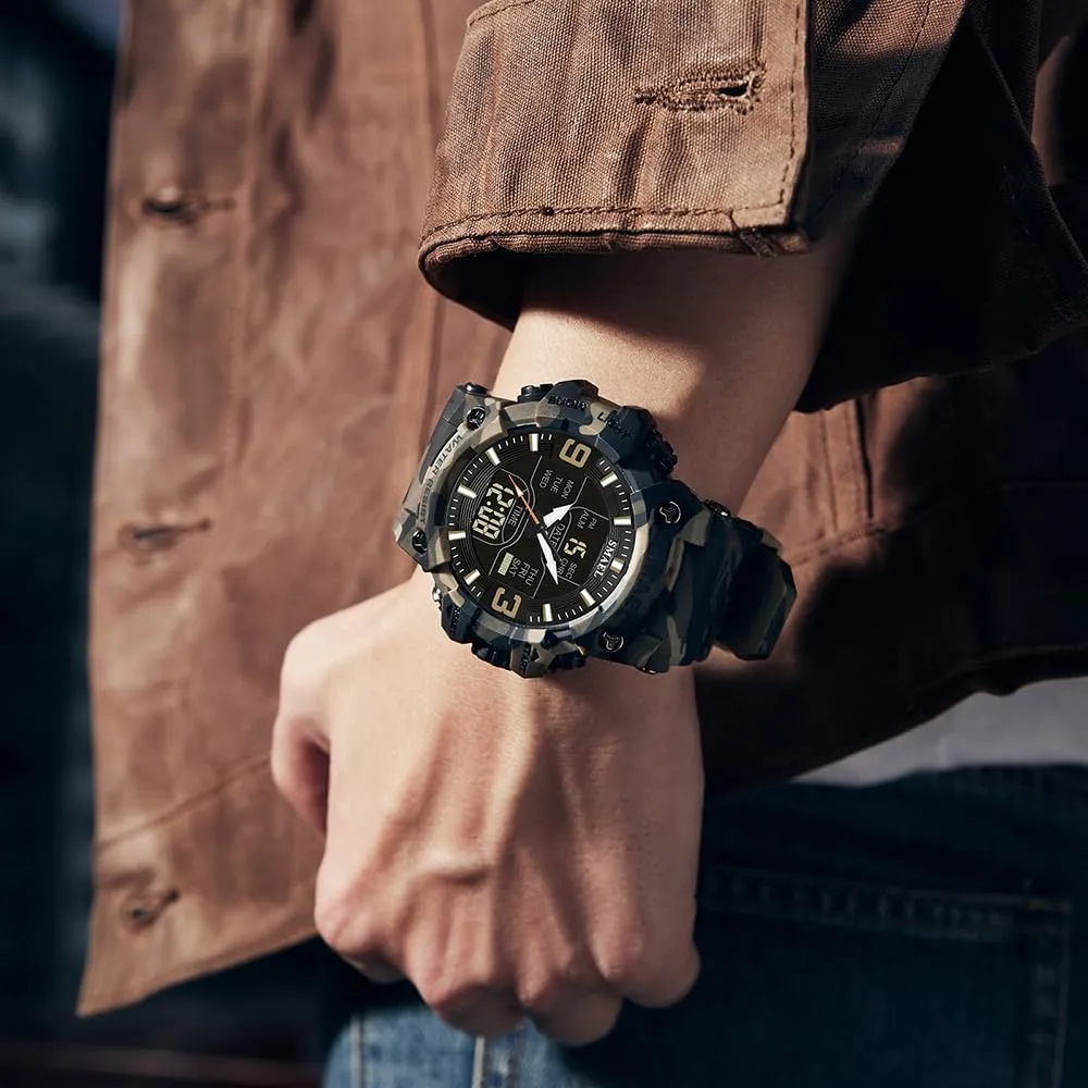 FANMIS Men's Analog Digital Outdoor Sports Watches Military Tactics Multi Function Watch LED Electronic Large Dual Display Watch Army Luminous Waterproof Wrsitwatch