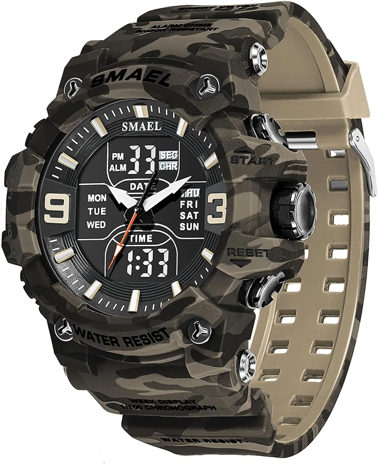 FANMIS Men's Analog Digital Outdoor Sports Watches Military Tactics Multi Function Watch LED Electronic Large Dual Display Watch Army Luminous Waterproof Wrsitwatch