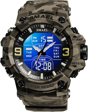 FANMIS Men's Analog Digital Outdoor Sports Watches Military Tactics Multi Function Watch LED Electronic Large Dual Display Watch Army Luminous Waterproof Wrsitwatch