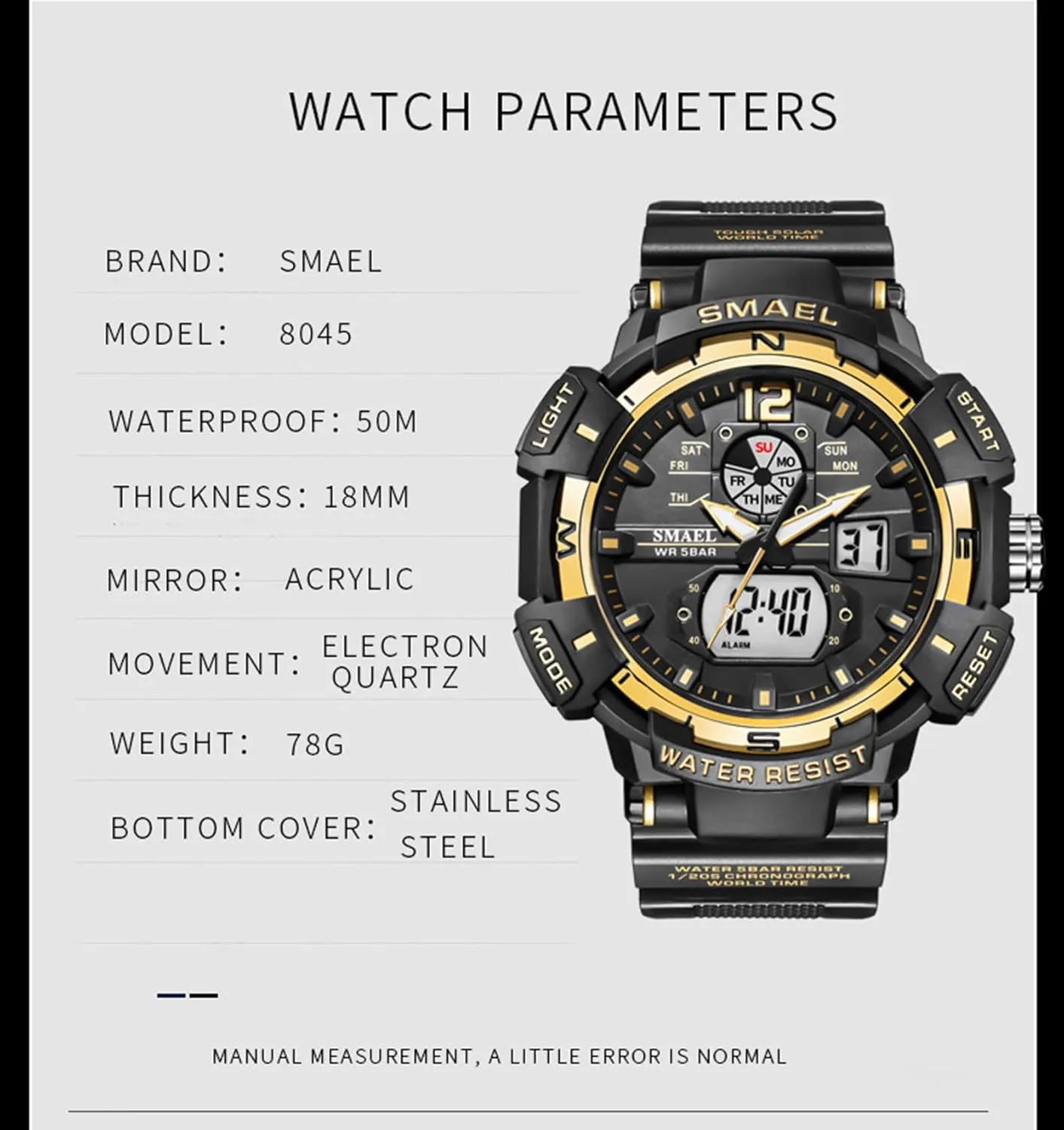 FANMIS Mens Analog Digital Sports Watch Large Face Outdoor Sports Waterproof Military Wrist Watches with Date Multifunction Tactics LED Army Watch Backlight Stopwatch (Black)