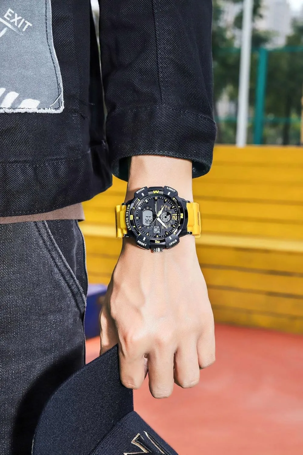 FANMIS Mens Analog Digital Sports Watch Large Face Outdoor Sports Waterproof Military Wrist Watches with Date Multifunction Tactics LED Army Watch Backlight Stopwatch (Black)