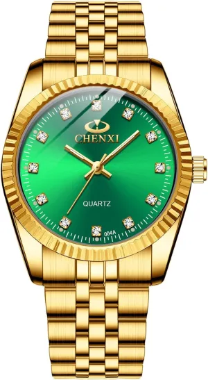 FANMIS Men's Classics Business Easy Reader Quartz Watch Military Analog Luminous Waterproof Quartz Stainless Steel Watch Elegant Gift Watch for Men (X Gold Green)