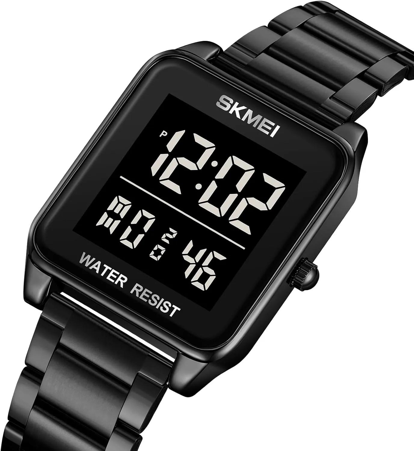 FANMIS Men's Electronic Square Digital Sports Watch Multifunctional Sports Waterproof Watch Classics Business Dress Watch LED Backlight Stainless Steel Student Watch
