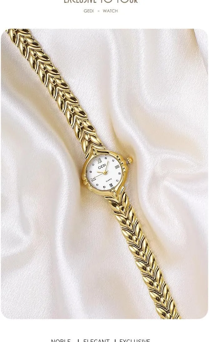 FANMIS Women's Gold Tone Bracelet Watches, Elegant Dress Wristwatch with Quartz Movement Waterproof Ladies Watch, Small Round Dial Analog Watch with Date Display