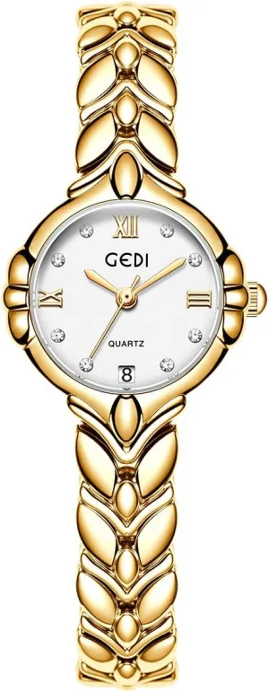 FANMIS Women's Gold Tone Bracelet Watches, Elegant Dress Wristwatch with Quartz Movement Waterproof Ladies Watch, Small Round Dial Analog Watch with Date Display