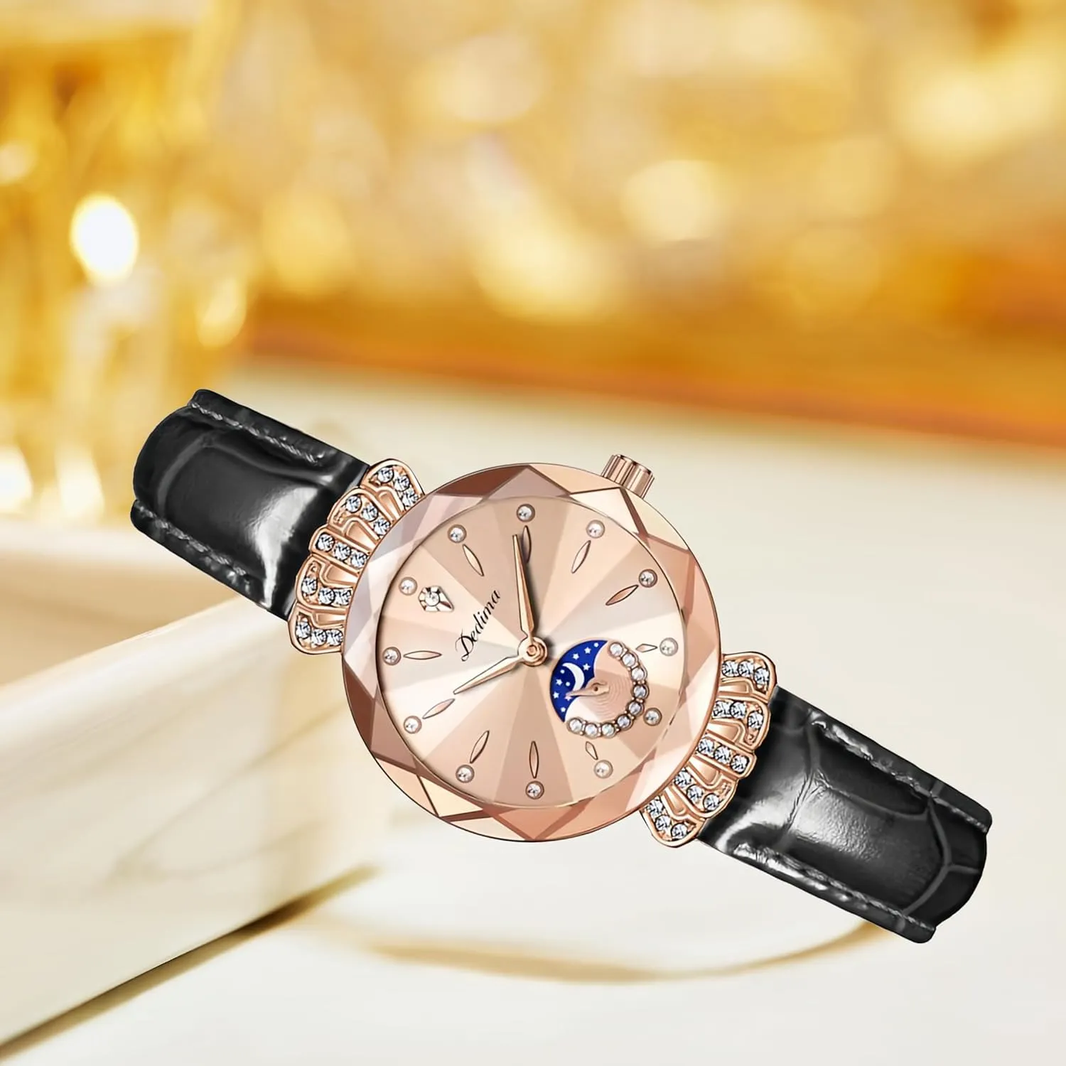 FANMIS Women's Luxury Rose Gold Watch Diamond Dial Easy Read Time Watch Elegant Dress Watch Stainless Steel Bracelet Waterproof Watch