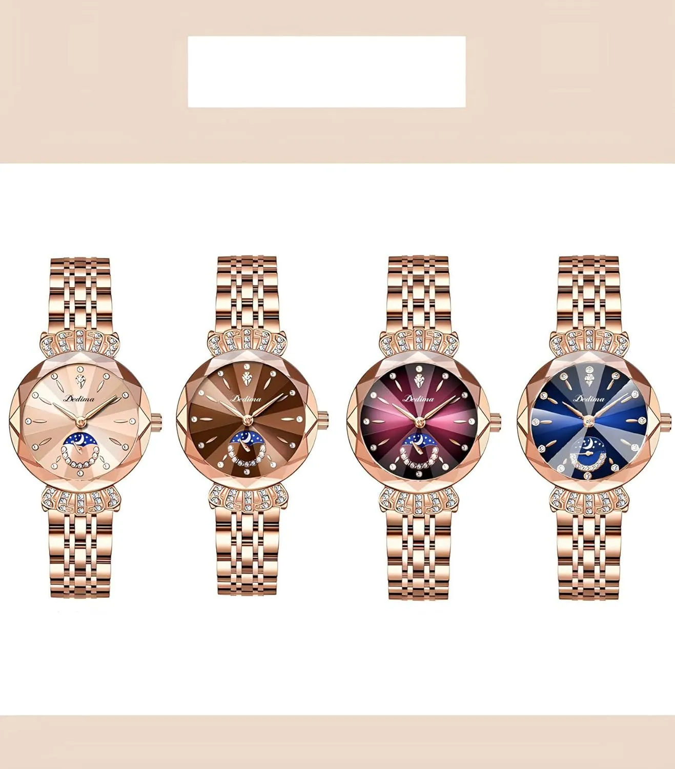 FANMIS Women's Luxury Rose Gold Watch Diamond Dial Easy Read Time Watch Elegant Dress Watch Stainless Steel Bracelet Waterproof Watch