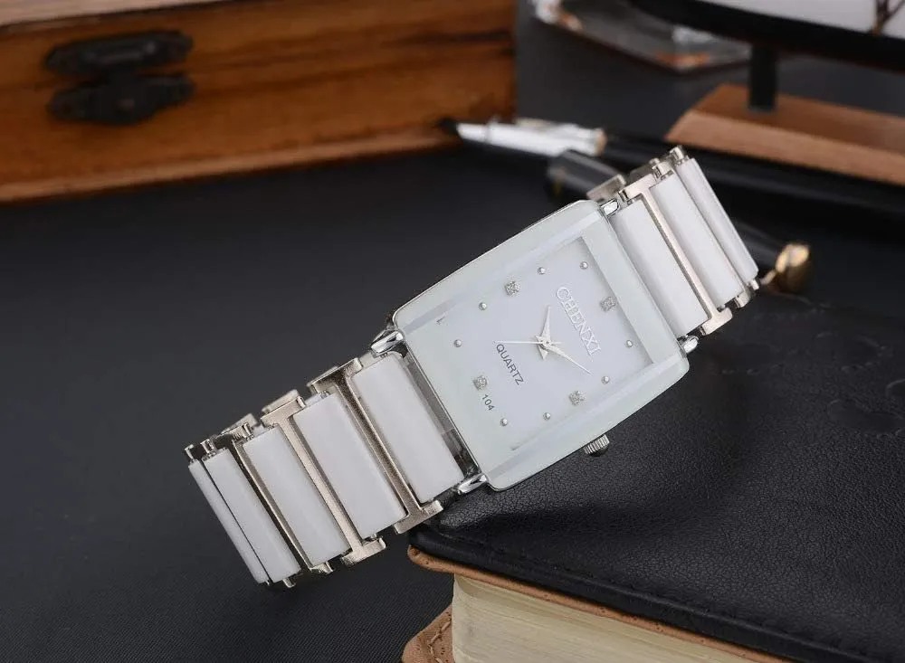 Fashion Couple Watches Women Men Lover's Watch Unique Rhinestone Ceramics Quartz Waterproof Wristwatches