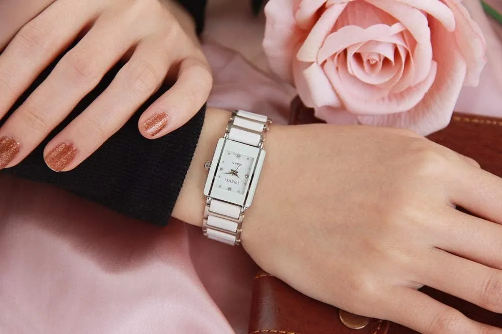 Fashion Couple Watches Women Men Lover's Watch Unique Rhinestone Ceramics Quartz Waterproof Wristwatches