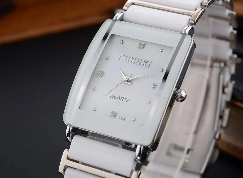 Fashion Couple Watches Women Men Lover's Watch Unique Rhinestone Ceramics Quartz Waterproof Wristwatches