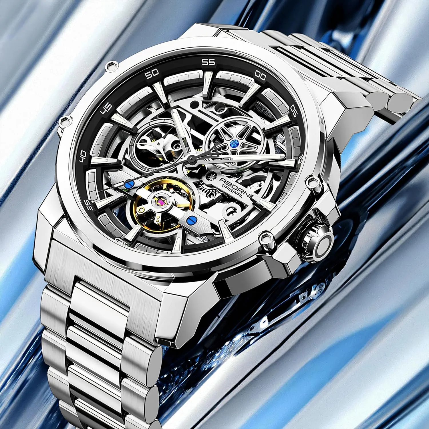 Fashion Hollowed Out Automatic Mechanical Watch Unique and Distinctive Small Second Drive High Performance Tourbillon Hollow Window Men's Personal Business Stainless Steel Watch