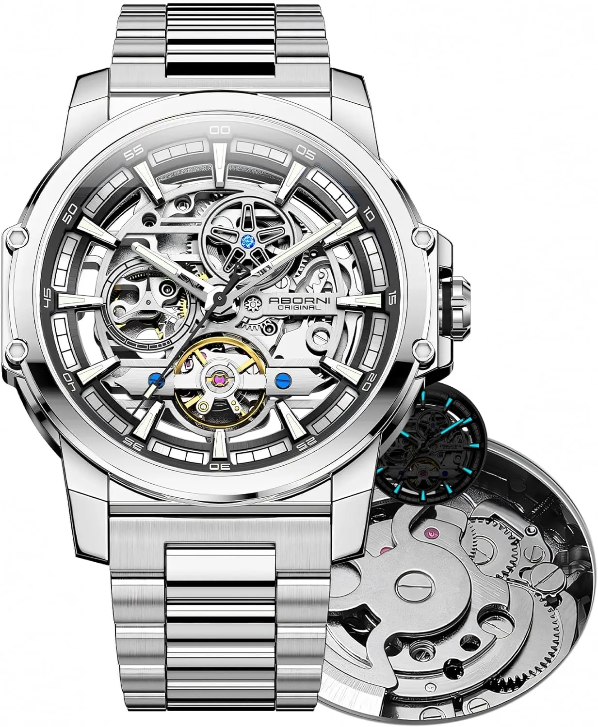 Fashion Hollowed Out Automatic Mechanical Watch Unique and Distinctive Small Second Drive High Performance Tourbillon Hollow Window Men's Personal Business Stainless Steel Watch