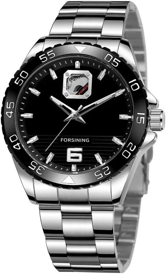 Fashion Men Automatic Mechanical Wristwatch Military Sport Male Clock Luxury Gold Round with Pin Scale Stainless Steel Skeleton Hollow Watch Business Watch