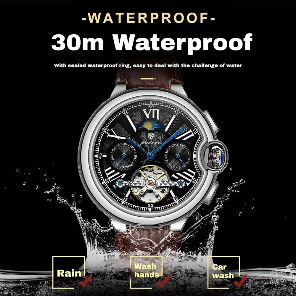 Fashion Men's Tourbillon Watches Automatic Mechanical Wrist Watch Multifunctional Waterproof Sport Male Clock Men Casual Business Watch