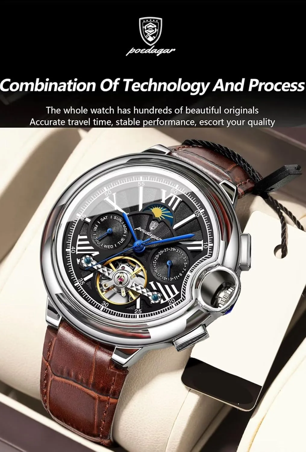 Fashion Men's Tourbillon Watches Automatic Mechanical Wrist Watch Multifunctional Waterproof Sport Male Clock Men Casual Business Watch