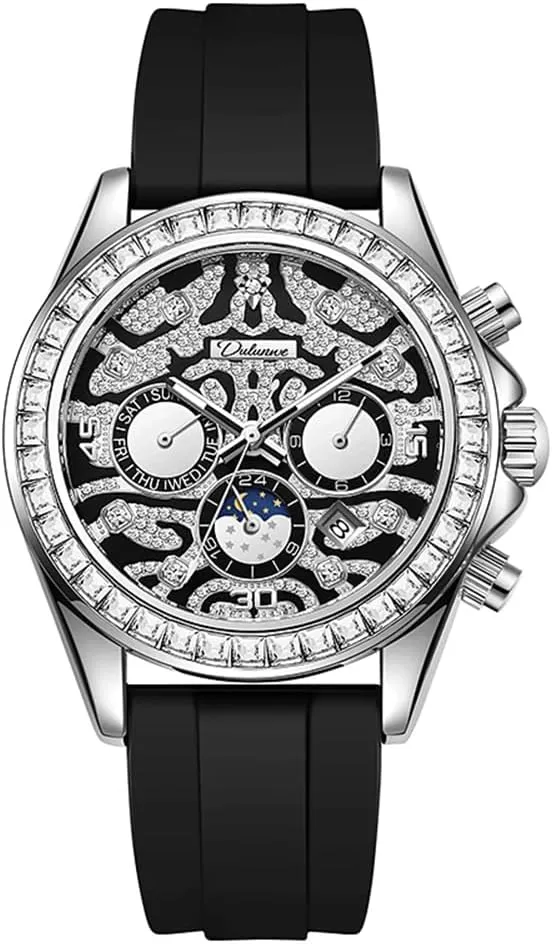 Fashion Waterproof Watches for Men Six-Hand Chronograph Automatic Mechanical Watch Silicone Strap Luminous Date Calendar Wristwatch