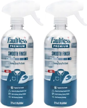 FAULTLESS Spray Starch Smooth Finish 22 Oz, 2 Pack Trigger Pump Liquid Starch for Ironing, Non-Aerosol Spray on Starch, Reduces Ironing Time, No Flaking, Sticking or Clogging, Biodegradable Ingredients, Recyclable